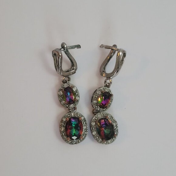 Rainbow Topaz & Silver Drop Earrings - Picture 5 of 6